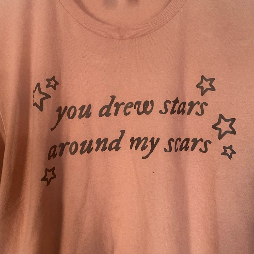 Taylor Swift Folklore You Drew Stars Around My Scars Pink Crop Shirt Women Small - Picture 2 of 5